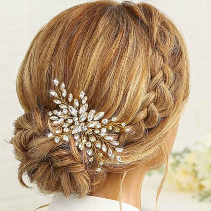Bride Wedding Hair Comb Silver Crystal Hair Pieces Rhinestone Headpieces Bridal Hair Side Combs Hair Accessories for Women (B-Gold) - color: B-Gold