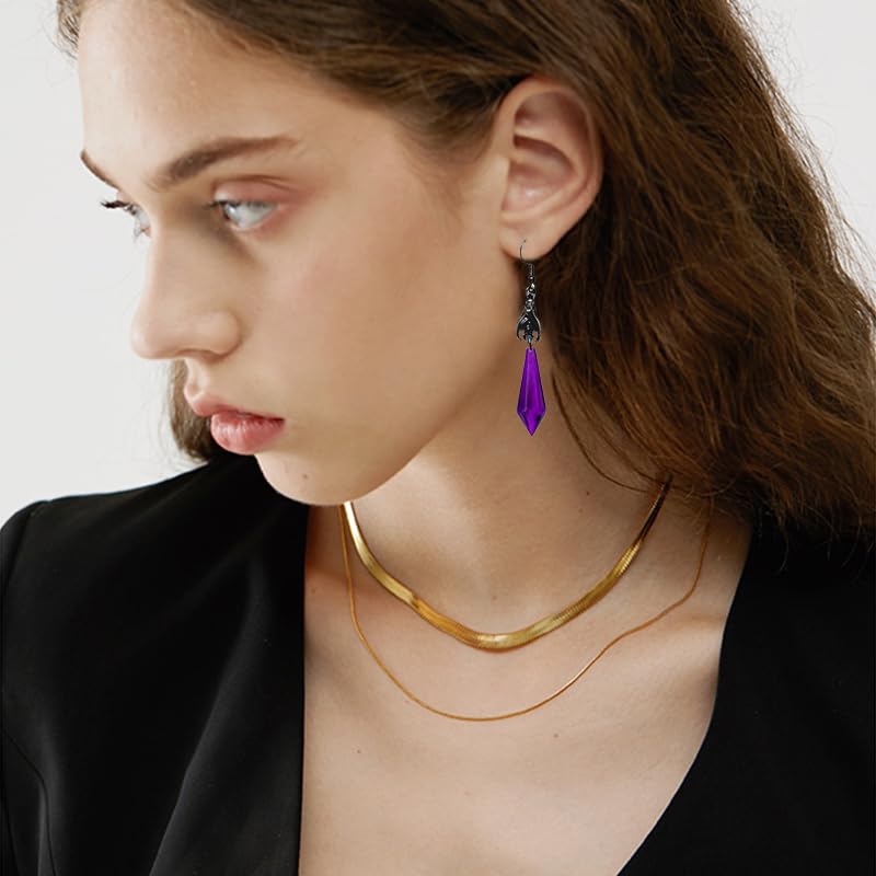ONLYJUMP Gothic Vampire Bat Earrings Necklace Set for Women Vintage Goth Dark Bat Earrings Blood Pendant Necklaces Mystic Witch Halloween Costume Jewelry Gifts - style: Purple bat