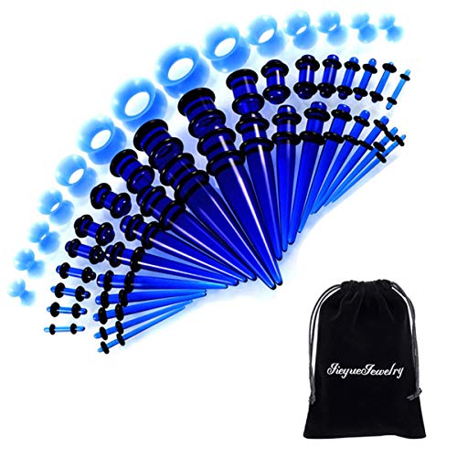 JieyueJewelry 50/54 Pcs Ear Stretching Kit 14G-00G | Acrylic Tapers & Plugs with Silicone Tunnels, Ear Gauges Expander Set Body Piercing Jewelry for Women and Men - color: Clear Blue