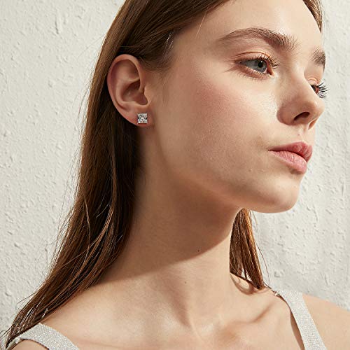 Jiamiaoi Stud Earrings Screw Back Sterling Silver Cubic Zirconia Stud Earrings Set 4 Millimeters-8 Millimeters Nickle Free Hypoallergenic Earring Studs - color: B-Square Cut Clear, size: 7mm