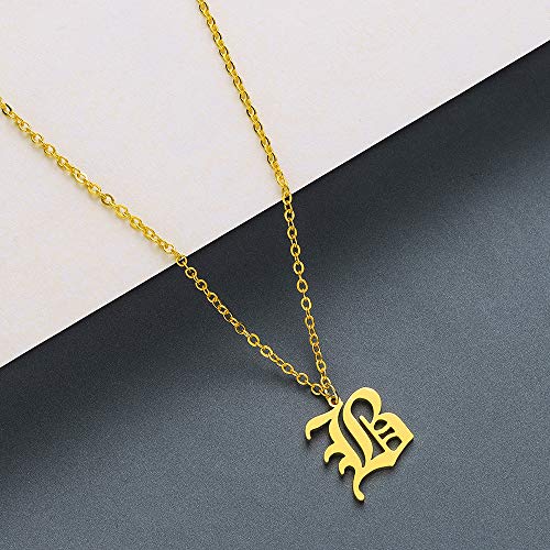 Women's Old English Initial Necklace 18K Gold Plated Stainless Steel Letter Pendant Gift - style: B