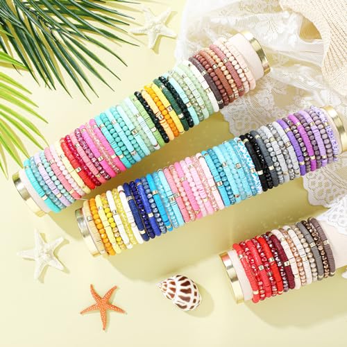 96 Pcs Beaded Friendship Bracelets Bulk Inspirational Stretch Bracelets Y2k Colorful Cute Adjustable Jewelry for Women Summer Beach Graduation Party Favors Friend Gifts - style: Novel