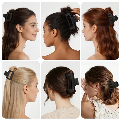 Small Medium Claw Clips for Women, 3 Styles Hair Clips for Thick and Thin Hair, Non-slip Strong Hold, 12 Pcs (Black) - color: Black