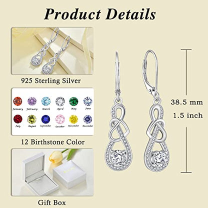 Dangle Drop Earrings for Women 925 Sterling Silver Heart Infinity Leverback Earrings Birthstone Jewelry Gifts for Women Wife Girlfriend Mother Daughter Her - color: 04 April - Simulated Diamond