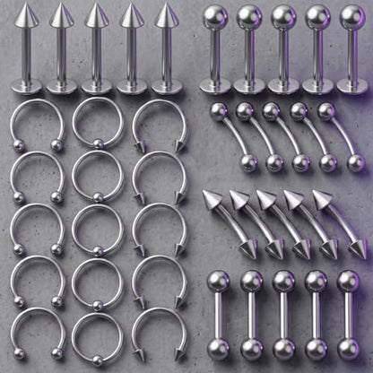 40 PCS 16G Lip Rings, Stainless Steel Horseshoe Labret Monroe Studs Eyebrow Rings Nose Rings, Body Piercing Jewelry Set for Women Men