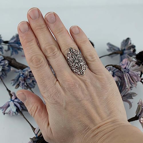 Filigranist 925 Sterling Silver Artisan Made Handcrafted Lace Embroidery Filigree Art Women Cocktail Statement Ring - style: Daisy
