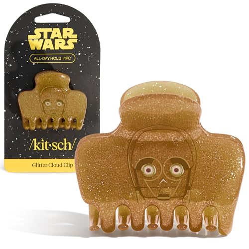 Kitsch x Star Wars Glitter Medium Hair Clip for Women - C-3PO, 1pc | Golden Droid Galaxy-Inspired Claw Clip – Recycled Plastic, Strong Secure Grip– Hair Accessories for Girls– For All Hair Types - color: C-3PO