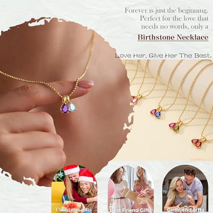 2026 Graduation Gifts Birthstone Necklace for Women Dainty Gold Necklace with 2 Birthstone Birthday Gift for Her Teen Girl Gift Trendy Stuff for Her Mom Daughter Girlfriend Friend Christmas Stocking Stuffers - color: 02-12 Feb & Dec, style: Water drop