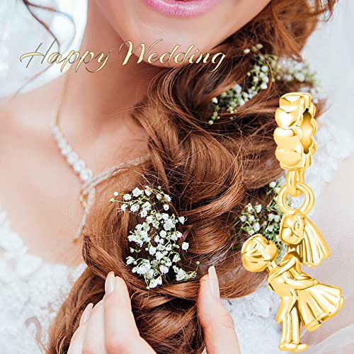 Bow Royal Crown Married Couple Wine Bottle Lock Key Arrow Heart Dangle Charm Bead for Pandora Bracelet … - style: Gold Marriage