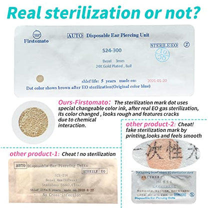 Firstomato 2PCS Disposable Ear Piercing Kit Ear Piercing Gun Self Use Ear Piercings Kit Cartilage Piercing Gun with Hypoallergenic Earrings(3mm Ball,24kt Gold) - color: Ball,24Kt Gold, size: 3.0mm