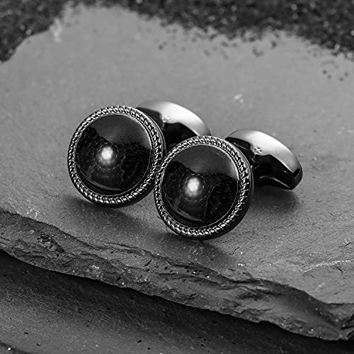 HAWSON Mens Cufflinks and Tuxedo Studs Set in Gift Box, Easy to Wear, Gifts or Jewelry for Men, Wedding Accessories, Designed - color: Black