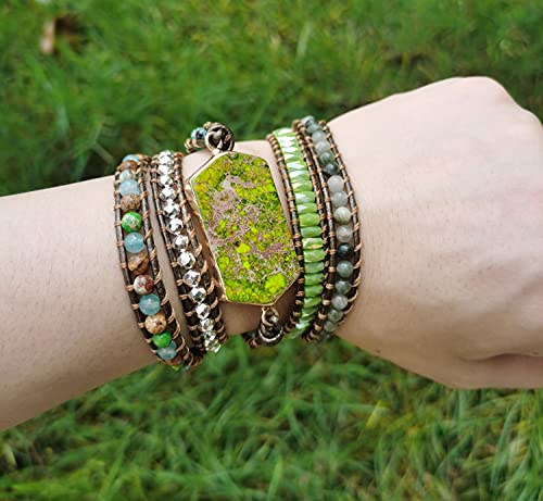 Women Wrap Bracelets Boho Natural Stone Jasper Turquoises Strand Bracelet Jewelry Collection - color: Emperor Turquoise