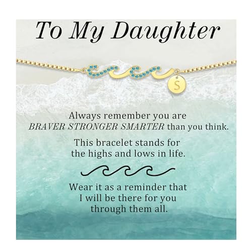 Gold Bracelets for Women Non Tarnish Graduation Gifts for Daughter 2026 Initial Bracelets for Women Mom Gifts Inspirational Wave Bracelet Grandma Letter A-Z Birthday Jewelry Christmas Stocking Stuffers - style: 19-S-Daughter