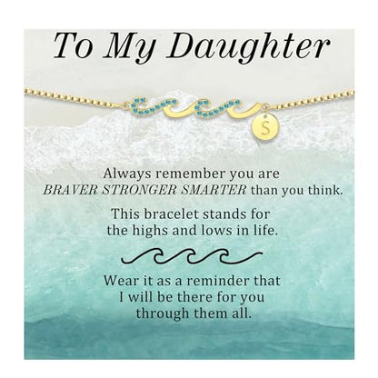 Gold Bracelets for Women Non Tarnish Graduation Gifts for Daughter 2026 Initial Bracelets for Women Mom Gifts Inspirational Wave Bracelet Grandma Letter A-Z Birthday Jewelry Christmas Stocking Stuffers - style: 19-S-Daughter