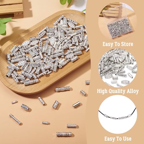 Craftdady 150Pcs Antique Silver Tube Bar Spacer Beads Tibetan Metal Column Barrel Drum Beads for Jewelry Crafts Making Hole:1.5-3.5mm - color: Antique Silver, Tube,150pcs