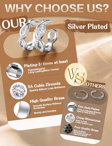 𝟒 𝐏𝐚𝐢𝐫𝐬 Ear Cuffs Non Piercing - 14K Gold Plated Ear Cuff Earrings for Women Trendy Ear Cuff for Non Pierced Ears Clip On Carrtilage Earring Lightweight Adjustable Fake Earrings Set - style: Silver Plated-Twist
