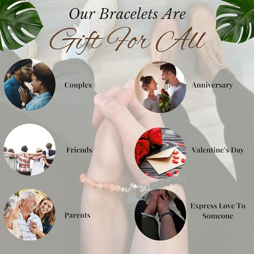 Set Of 2 Couples Bracelet Magnetic Healing Natural Bead Stone Stretch Bracelet Unisex Anniversary, Friendship, Valentine, Christmas Gift - color: Lava+Orange Weathered, style: Without Giftbox