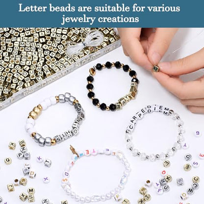 900Pcs Acrylic Gold Letter Beads Alphabet Colorful Letter Black Cube Beads for Friendship Bracelets and Gifts Souvenir Jewelry Making(6 * 6mm Cube) - color: Black Gold(Cube)
