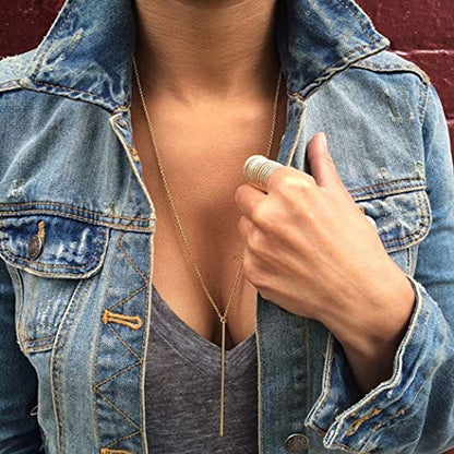 Artmiss Bar Pendant Necklace Gold Long Y-Necklace Delicate Lariat Chain Jewelry for Women - color: Gold