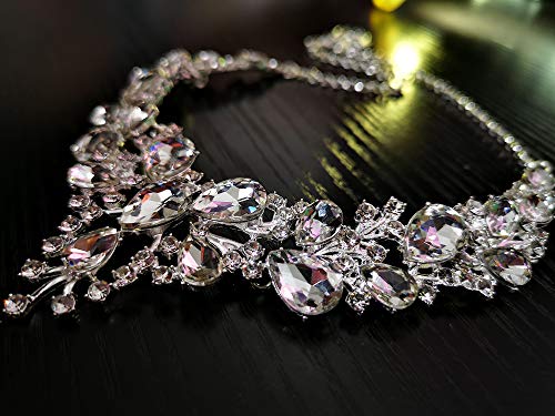 Rhinestone Bridal Jewelry Sets for Women Crystal Necklace Earrings Bracelet Set Silver-Tone Wedding Bridal Bridesmaid Gifts fit with Wedding Dress - color: A:3pcs-Silver Tone Necklace + Earrings + Bracelet set