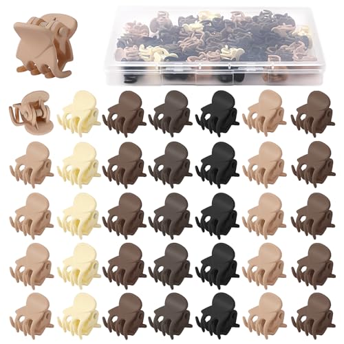 JANYUN 48Pcs Matte Small Mini Hair Claw Clips,Tiny Claw for Girls Women | Neutral Color Small Hair Clips, Non-Slip, Tiny Plastic Strong Grip Multifunction, Accessories Hairstyle Birthday Gifts - color: Matte