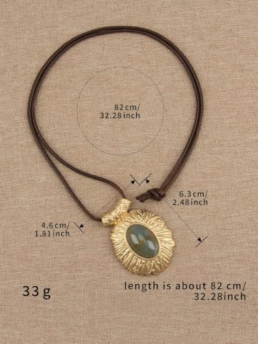 GelConnie Leather Necklace for Women Round Wooden Pendant Long Leather Choker Vintage Sweater Necklace Gold Chunky Boho Necklaces for Women - style: Large Stone Pendant Necklace
