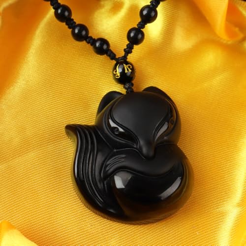 Anjiucc Natural Gemstone Tree of Life Black Obsidian/Golden Obsidian Pendant Necklace for Male and Female Necklace - color: Fox