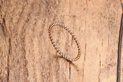 Women's Stainless Steel 1.1mm Rope Thin Wedding Ring Silver Rose Gold Plated Size 4 to 9 - color: 1.1mm, Rose-gold