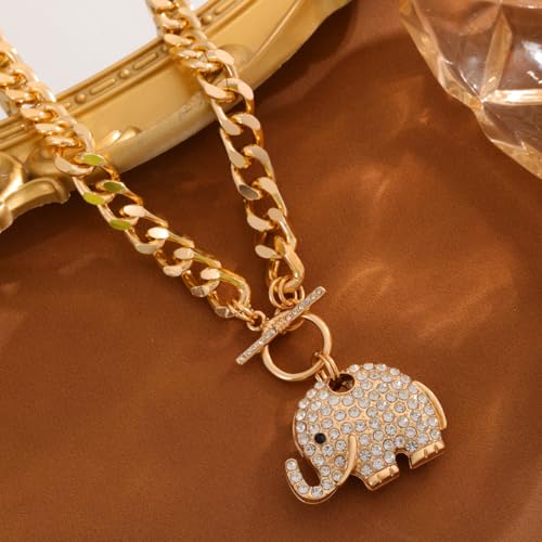 14K Gold Plated Heart Chain Necklace Women Trendy Cuban Link Paperclip Chain Toggle Clasp Necklace Fashion Chunky Jewelry for Women - color: Elephant