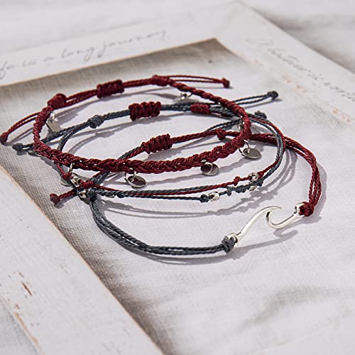 Waterproof String Anklets Cute Beaded Ankle Bracelets Beach Wave Anklet Stainless Steel Coin Boho Ankle Jewelry for Women - color: Wine