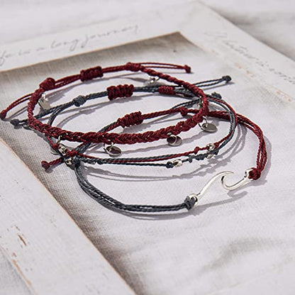 Waterproof String Anklets Cute Beaded Ankle Bracelets Beach Wave Anklet Stainless Steel Coin Boho Ankle Jewelry for Women - color: Wine