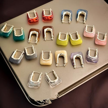 Chunky Acrylic Hoop Earrings Resin Geometric U Shape Hoop Earring Trendy Jewelry Gifts for Women - color: Transparent