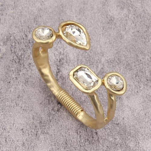 GelConnie Chunky Cuff Bangle Bracelet for Women, Statement Jewelry | Gold and Silver Tone Cuff Bangles with Resin, Crystal and Textured Accents for Party, Vacation and Dressy Looks - style: Bangle 04-Clear Crystal