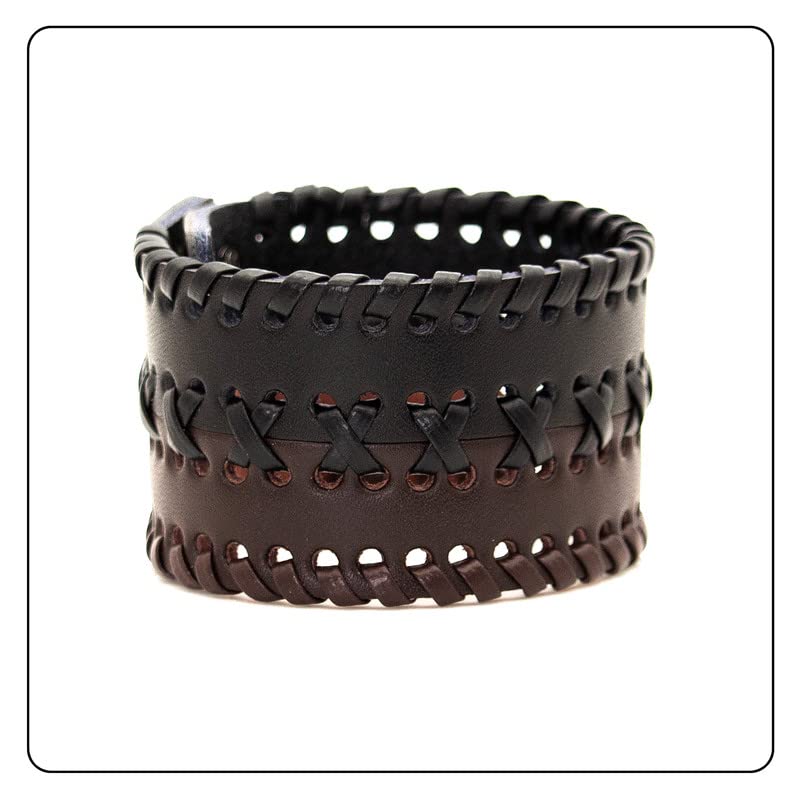 Punk Rock Wide Cuff Wristband Braided Leather Bracelet - color: Black Brown