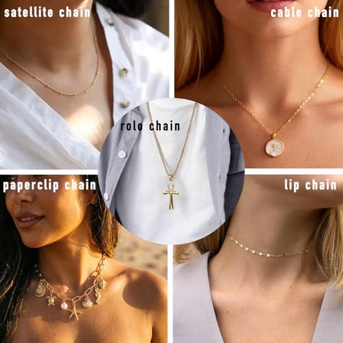 20Pcs (5 Styles) Stainless Steel Chains for Jewelry Making (G-21in) | Bulk Silver & Gold Plated Chains, Satellite, Paper Clip, Lip, Rolo, Cable, Jewelry Making - color: Gold Plated (21 inch)