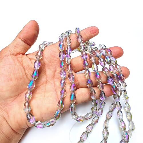 8x12mm Teardrop Glass Beads for Jewelry Making, Vertical Hole Faceted Crystal Prism Beads for Pendants Bracelet Necklace Earring, Clear Purple 100pcs - color: Clear Purple