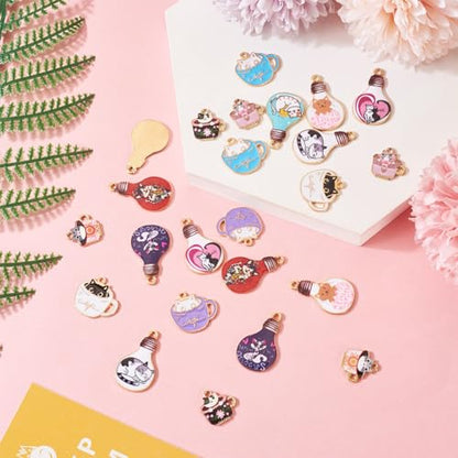 Enamel Cat Charms Alloy Enamel Pendants Cute Animal Pendants Lovely Cute Kitty Charm for Bracelet DIY Necklace Earrings Keychain Dangle Craft Jewelry Making - style: Light Bulb Cat