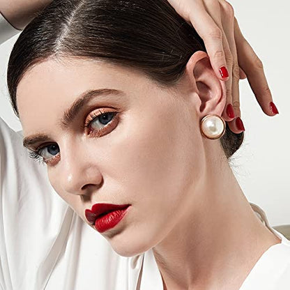 Pearl Clip on Earrings for Women Drop Clip Earrings for Women Gold Plated White Imitation Pearl Earrings Fashion - color: Big Pearl