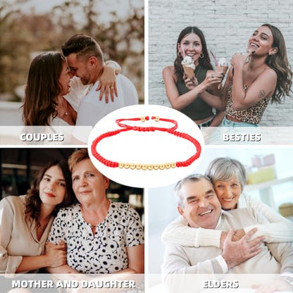 2PCS Handmade Bracelet Protection Gifts, String Adjustable Amulet Bracelet, Powerful Bracelet for Good Luck, Red Braided Bracelet for Women Mother Daughter Couples Sisters Friends - color: Gold-Red String Bracelet-B