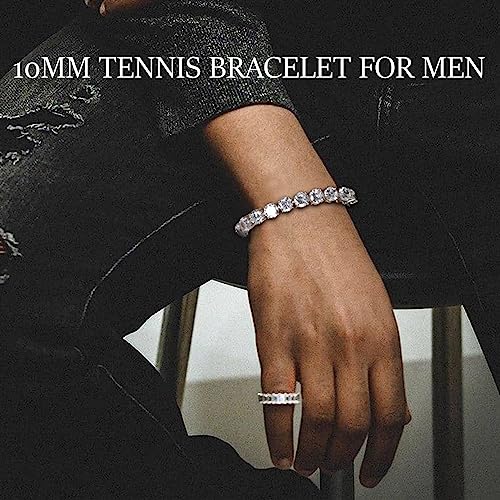 10MM Cubic Zirconia Tennis Bracelet 14K Gold Plated 5A+ Cubic Zirconia Iced Out Tennis Bracelet Spring buckle Bracelet For Men And Women - color: Gold, size: 9