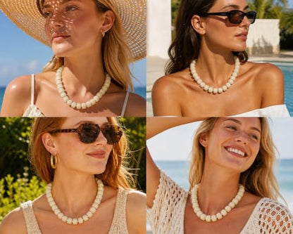 Chunky Colorful Beaded Necklace for Women Boho Summer Statement Resin Choker Necklaces Beach Jewelry Accessories - color: White