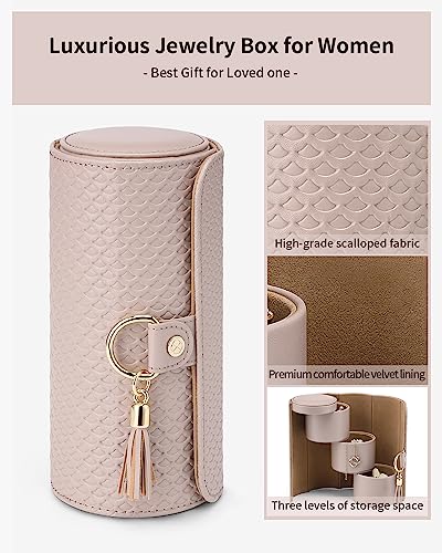 VLANDO Travel Jewelry Box, Travel Jewelry Case for Mothers Day Gifts, Earring organizer Necklacke Organizer Ring Organizer Box with Hand-held Design for Travelling - Grey+Khaki Inner | Stepped Sections Compartments Keep Jewelry Visible, Soft Lining Protec