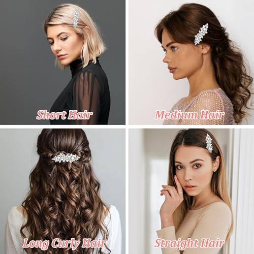 2Pcs Pearl Hair Clips for Women, Silver Bridal Barrettes | Vintage Wedding Hairpins, Silver Sparkly, Crystal Hair Clips for Bridal Brides Wedding - style: Rhinestones+Pearl