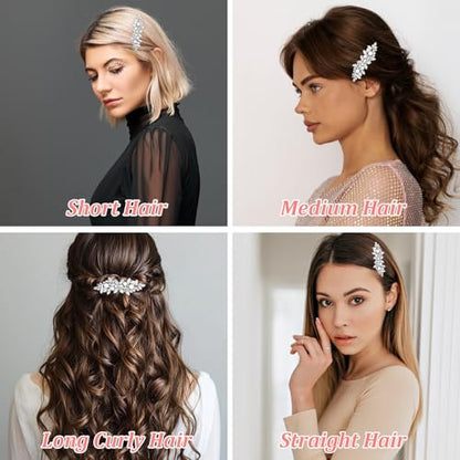 2Pcs Pearl Hair Clips for Women, Silver Bridal Barrettes | Vintage Wedding Hairpins, Silver Sparkly, Crystal Hair Clips for Bridal Brides Wedding - style: Rhinestones+Pearl