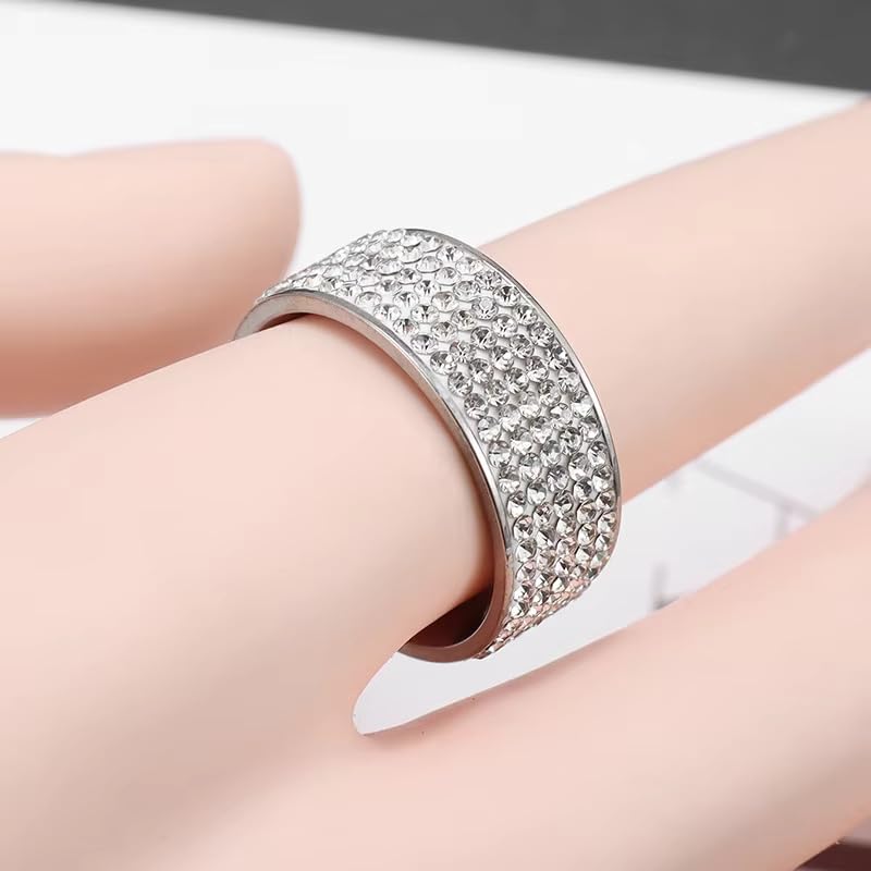 Multi Row Rhinestone Stainless Steel Band Ring Jewelry for Women | Multi rows shiny rhinestones, durable stainless steel, stylish band, ideal birthday holiday gift jewelry for women - color: silvery