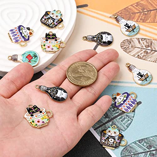 KitBeads 12pcs Enamel Cat & Bulb Charms Coffee Cup Charms for Jewelry Making DIY Accessories for Girls (6 Styles)