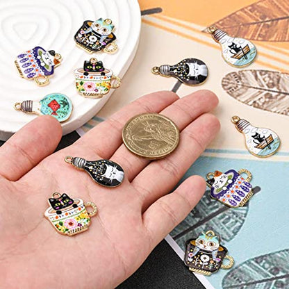 KitBeads 12pcs Enamel Cat & Bulb Charms Coffee Cup Charms for Jewelry Making DIY Accessories for Girls (6 Styles)