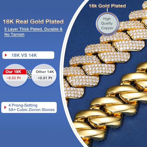 Ucciyo 30MM/25MM Cuban Link Chain for Men, Luxury Iced Out Diamond Chain | Luxurious Diamond-Simulated, Large Miami Cuban Style, 18K Gold Plated - color: 25MM-Gold, size: 24 Inch
