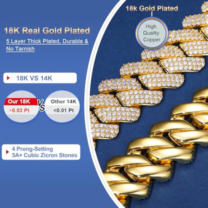 Ucciyo 30MM/25MM Cuban Link Chain for Men, Luxury Iced Out Diamond Chain | Luxurious Diamond-Simulated, Large Miami Cuban Style, 18K Gold Plated - color: 25MM-Gold, size: 24 Inch