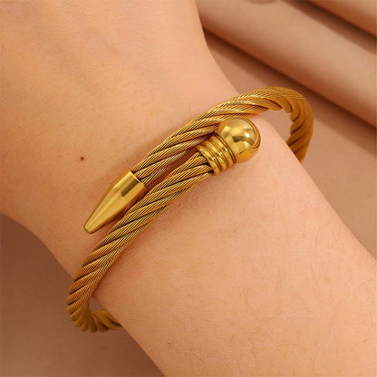 Modern Gold Bracelet for Women – Stainless Steel Braided Steel Bead Nail Bangle, Edgy Industrial Design, Everyday Fashion Jewelry